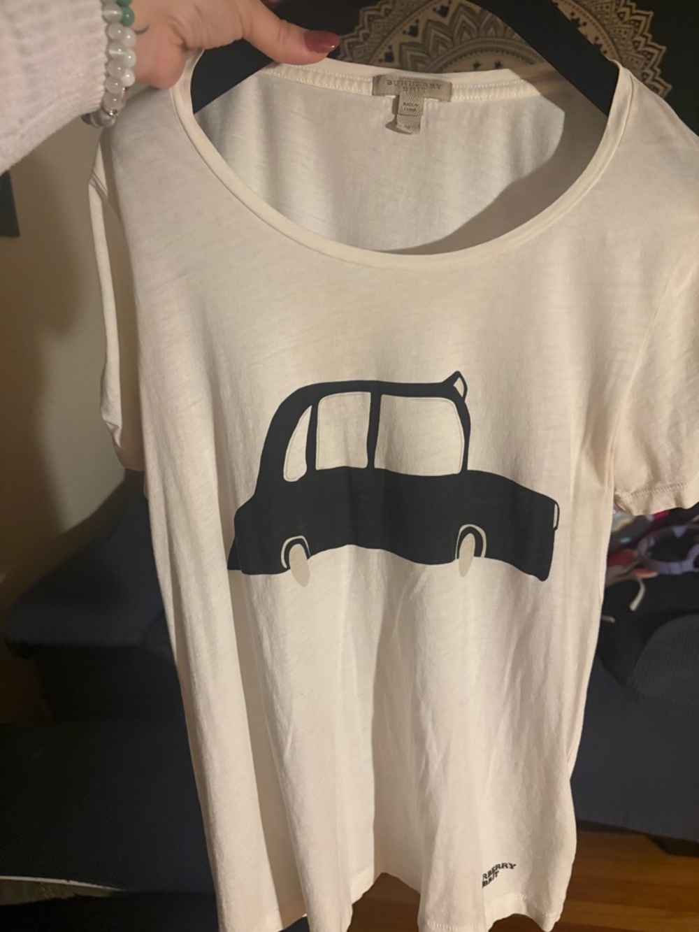 Burberry Cream Short Sleeve Tee with Black Car Graphic - Picture 2 of 6